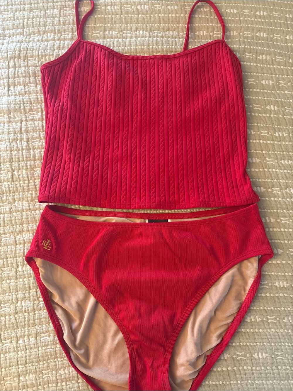 Lauren Ralph Lauren Hot Pink Ribbed Tankini Set